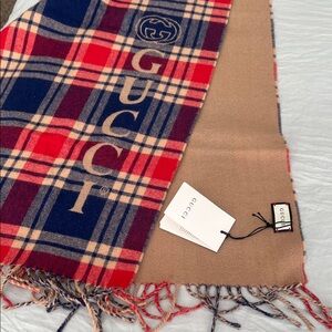 Gucci Red and Navy Checkered Men's Scarf